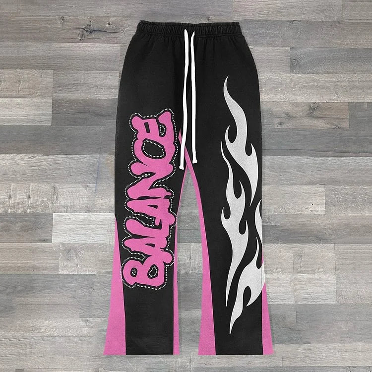 Y2k Flared Pants Men Loose 3D Print Trousers Casual Sweatpants Mid Waist Sporty Female Clothes Streetwear Hip Hop Vintage Pants