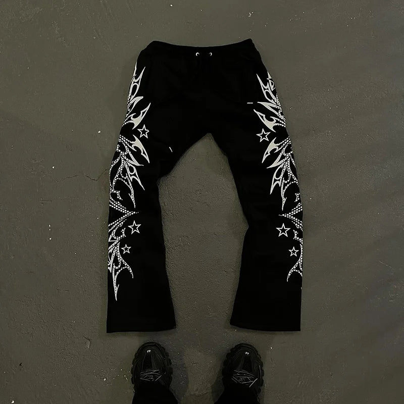 Y2k Flared Pants Men Loose 3D Print Trousers Casual Sweatpants Mid Waist Sporty Female Clothes Streetwear Hip Hop Vintage Pants