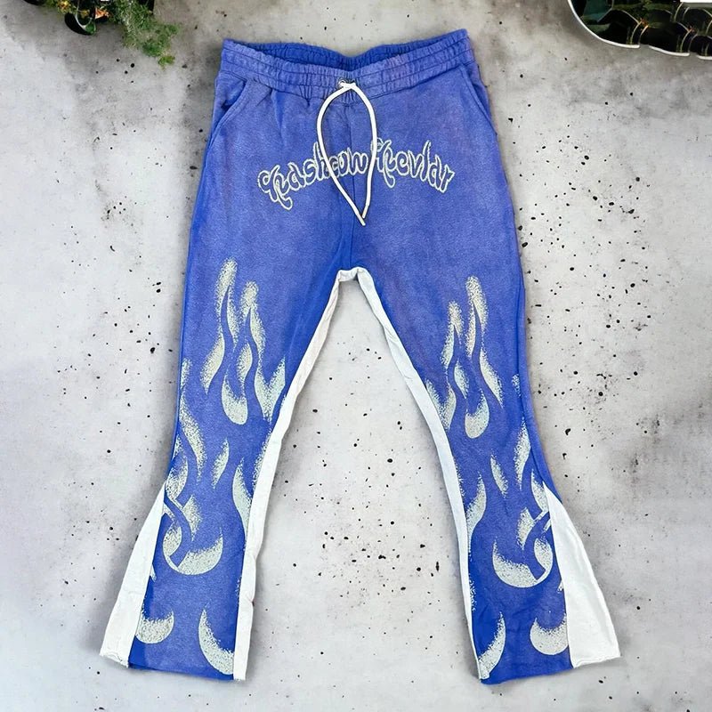Y2k Flared Pants Men Loose 3D Print Trousers Casual Sweatpants Mid Waist Sporty Female Clothes Streetwear Hip Hop Vintage Pants