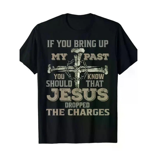 DB Men's Cotton Short Sleeve Casual Round Neck Top Jesus-Dropped Design Don't Bring up Past