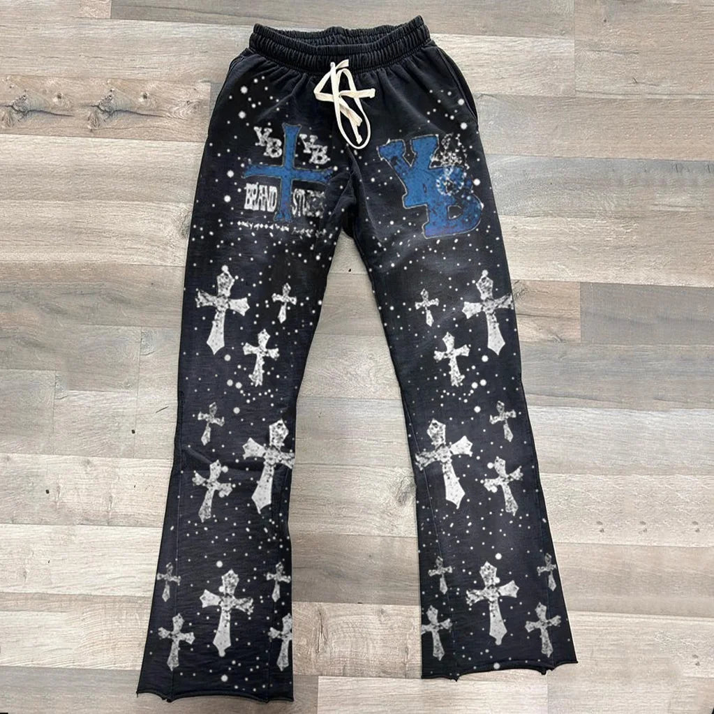 Y2k Flared Pants Men Loose 3D Print Trousers Casual Sweatpants Mid Waist Sporty Female Clothes Streetwear Hip Hop Vintage Pants