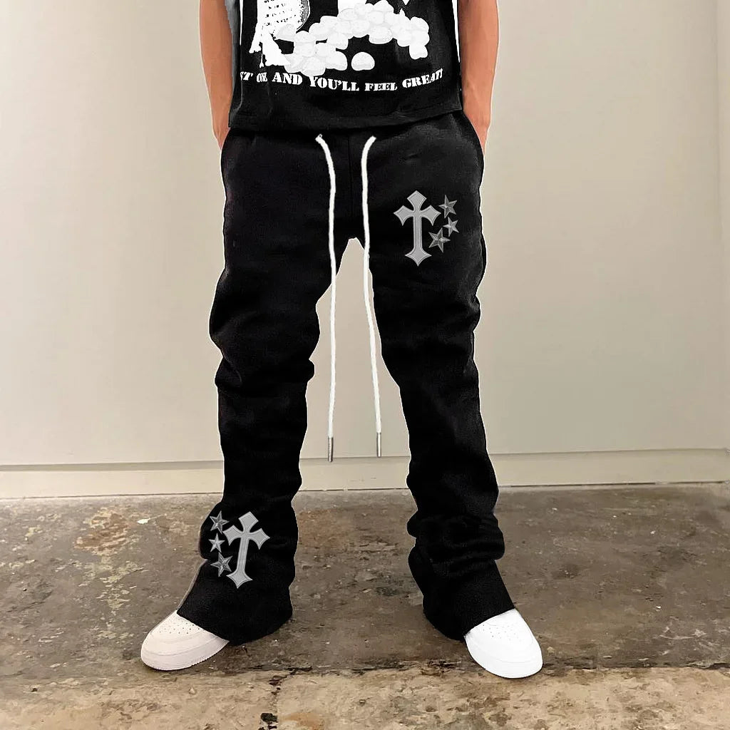 Y2k Flared Pants Men Loose 3D Print Trousers Casual Sweatpants Mid Waist Sporty Female Clothes Streetwear Hip Hop Vintage Pants
