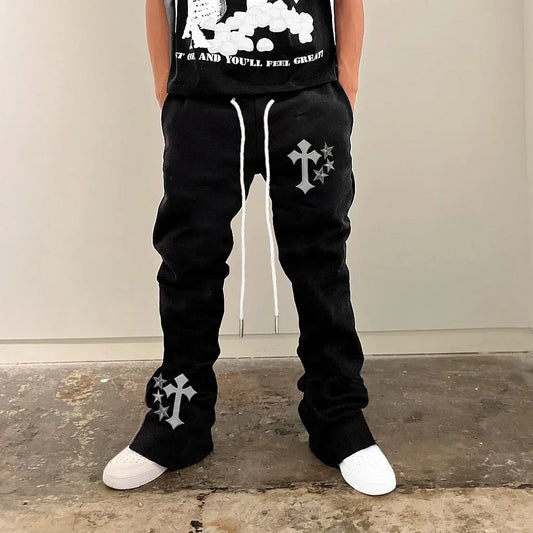 Y2k Flared Pants Men Loose 3D Print Trousers Casual Sweatpants Mid Waist Sporty Female Clothes Streetwear Hip Hop Vintage Pants