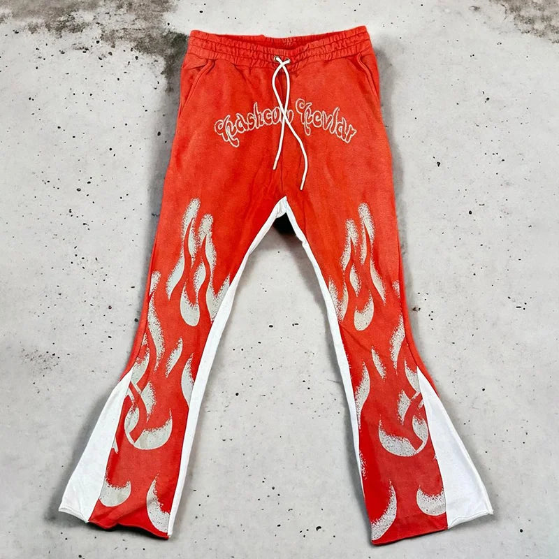 Y2k Flared Pants Men Loose 3D Print Trousers Casual Sweatpants Mid Waist Sporty Female Clothes Streetwear Hip Hop Vintage Pants