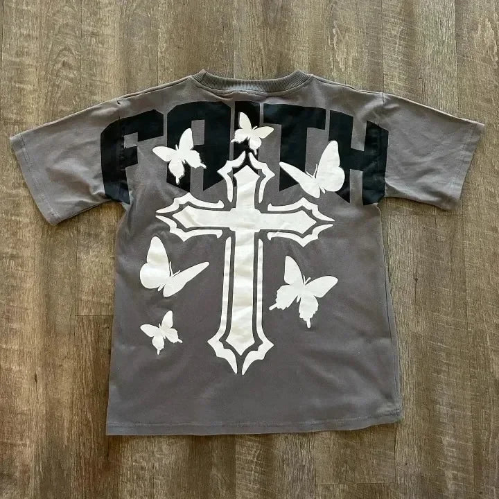Streetwear Y2K Cross Faith Graphic T-Shirt