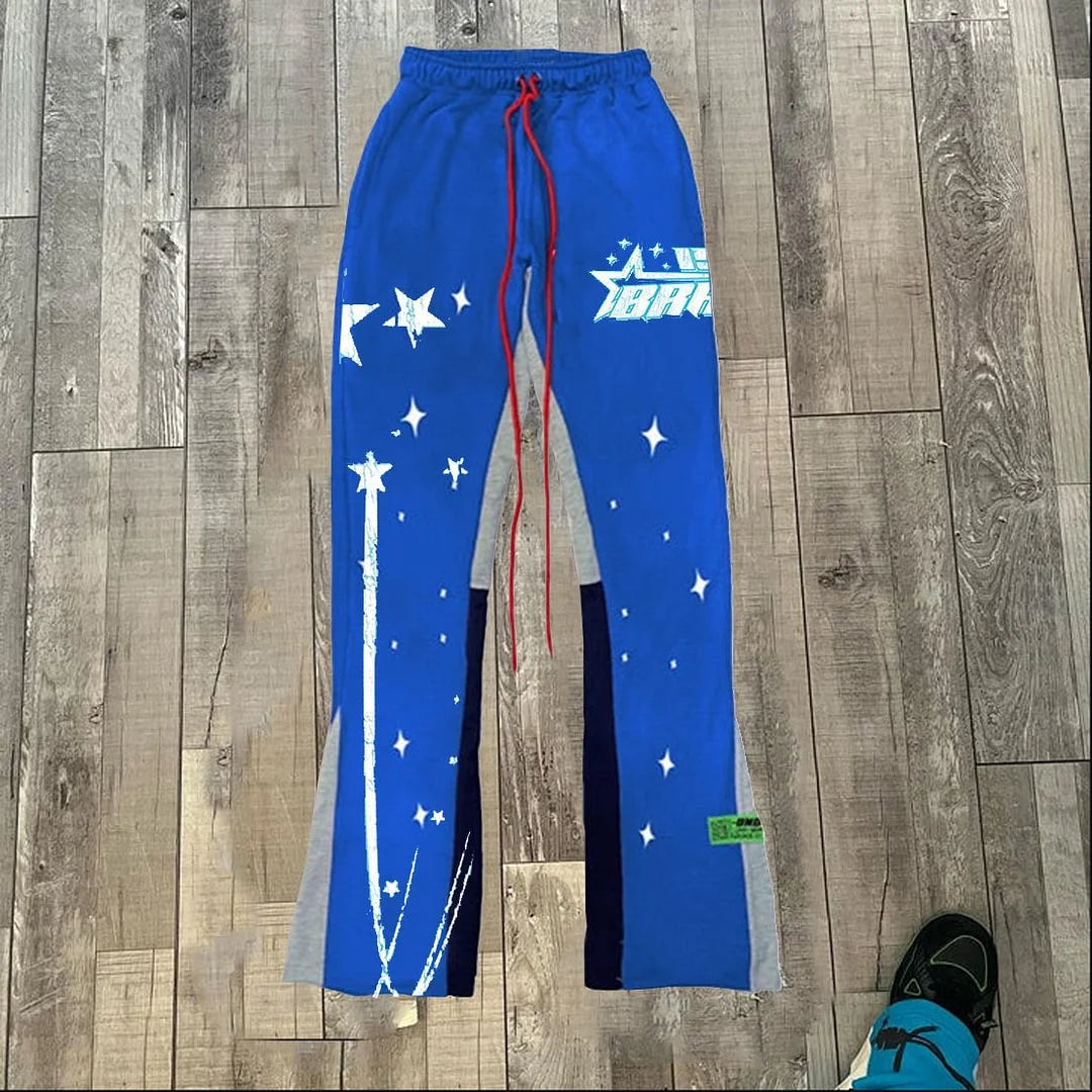 Y2k Flared Pants Men Loose 3D Print Trousers Casual Sweatpants Mid Waist Sporty Female Clothes Streetwear Hip Hop Vintage Pants